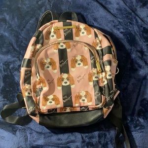 betsy johnson puppy pink and black striped backpack